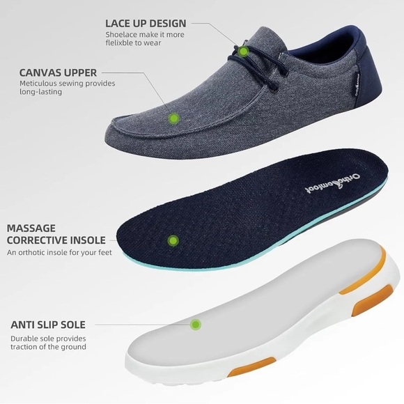 OrthoComfoot Mens Orthopedic Arch Support Walking Slip On Loafers, Navy, 10, NWT